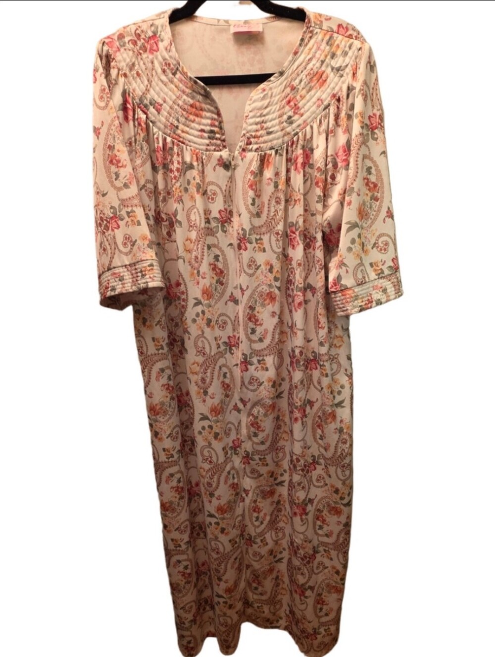 Vintage Carly H Floral Paisley Zip Front Maxi House Dress Cottagecore M/L
